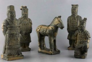 Collectable Old Handwork Carve Emperor & Warriors Tibet Ancient Souvenir Statue