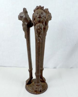 Antique Vtg Cast Iron Lion Heads With Paw Footed Decorative Holder Stand Statue