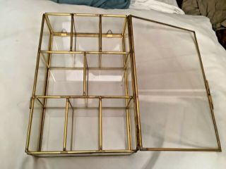 Vtg Glass And Brass Small Curio Wall Table Top Display Cabinet Shelf Miniature