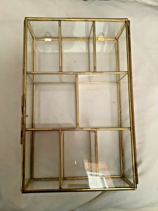 Vtg Glass and Brass Small Curio wall table top Display Cabinet shelf miniature 2