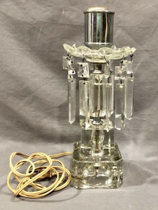 Vintage Antique Heavy Glass Boudoir Hollywood Art Deco Table Lamp With Prisms