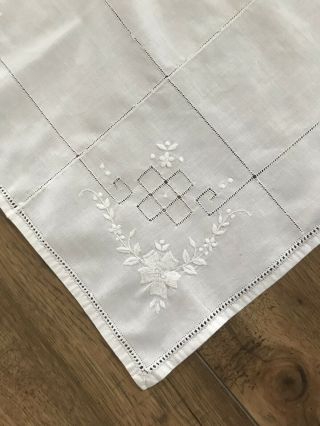 Antique White Madeira Tablecloth Hand Embroidered Whitework Drawn Thread Napkins