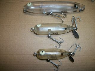 3 Vintage Clear Heddon Zara Spook,  Baby and Tiny Torpedo fishing lures 2