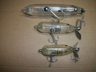 3 Vintage Clear Heddon Zara Spook,  Baby and Tiny Torpedo fishing lures 3