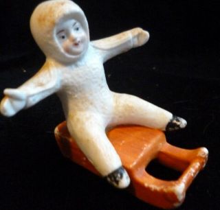 Antique Bisque Snowbaby Doll Figurine German Sled