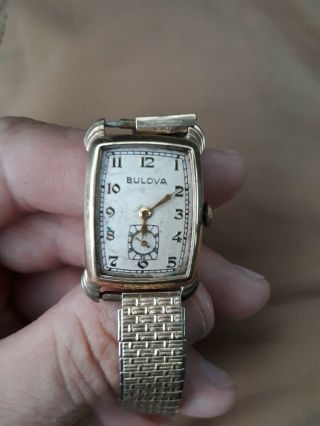 Vintage Bulova 10k Gold Rgp Art Deco Fancy Mens Watch 17 Jewels