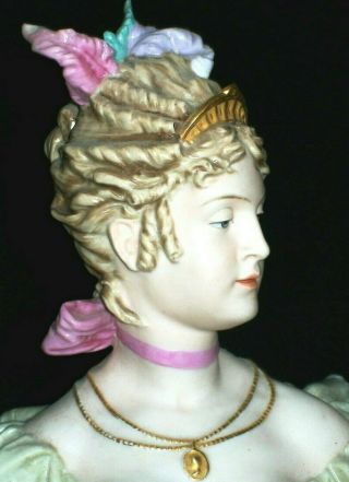 Antique German Dresden Victorian Lady Bisque Porcelain Bust Figurine