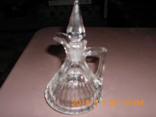 Antique Vintage Crystal Clear Glass Oil Or Vinegar Cruet With Ground Stopper