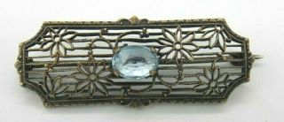 Antique Victorian Sterling Silver Floral Filigree Brooch Pin C Clasp Aquamarine?