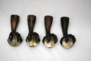 4 Antique Cast Brass Or Bronze And Glass Ball Claw Feet Table Legs