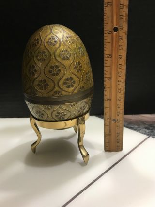 Brass With Enamel Two Piece Egg W/ Stand Trinket Box India Made