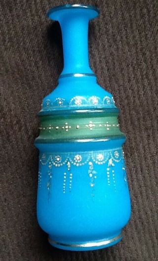 Blue Opaline Enameled Glass Barber / Toilet Water Bottle