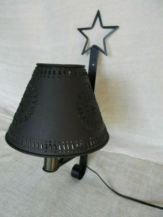 Metal Wall Lamp With Punched Tin Pinwheel Shade Primitive Country Farmhouse