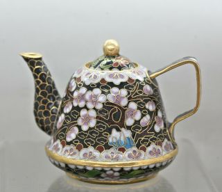 Vintage Chinese Brass Cloisonne Enamel Miniature Teapot Circa 1980s