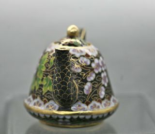 Vintage Chinese Brass Cloisonne Enamel Miniature Teapot Circa 1980s 3