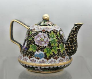 Vintage Chinese Brass Cloisonne Enamel Miniature Teapot Circa 1980s 4