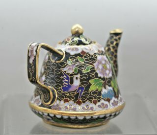 Vintage Chinese Brass Cloisonne Enamel Miniature Teapot Circa 1980s 5