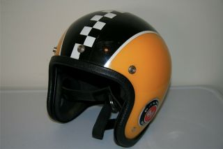 Vintage Premier Crown C - 1 Yellow Black Racing Stripes Motorcycle Helmet No Visor