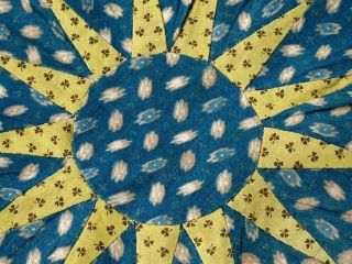 Pre Civil War Prints Blue Mustard Yellow Sunburst Quilt Pillow Cover Antique