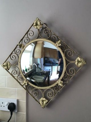 Vintage Wall Mirror Convex Ornate Metal Cream Painted Bought In1952