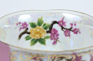 Vintage Royal Halsey Tea Cup Pink & Yellow Floral White Iridescent Luster 6 oz 3