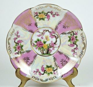Vintage Royal Halsey Tea Cup Pink & Yellow Floral White Iridescent Luster 6 oz 5