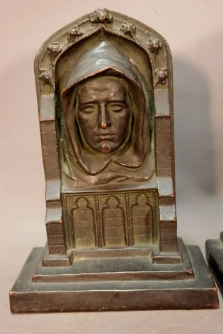 1920s Antique BRONZED Copper CLAD Figural MONK STATUE Old CATHEDRAL Bust BOOKEND 2