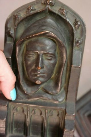 1920s Antique BRONZED Copper CLAD Figural MONK STATUE Old CATHEDRAL Bust BOOKEND 8