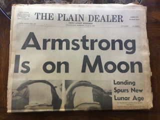 Vintage Cleveland Plain Dealer Newspaper Armstrong On Moon July 1969