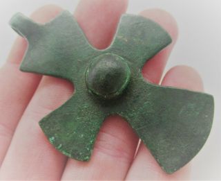 Ancient Byzantine Bronze Crusaders Cross Pendant With Stone Inset