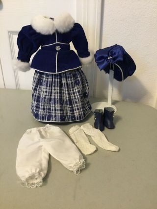 Blue Christmas Doll Dress For 15” Doll - Pantaloons - Hat Boots - Victorian 7” Waist