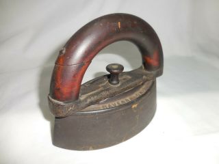 Antique Vintage Cast Iron Sad Iron Wooden Handle Clothes Press