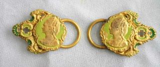 Antique Victorian Gold - Tone Baroque Enamel Lady Belt Buckle 19th Century 4 1/4 "