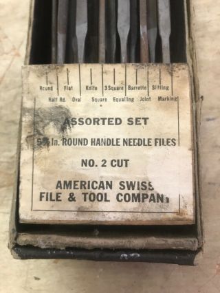 Vintage Antique AMERICAN SWISS TOOL CO 12 Pc NEEDLE FILE SET w Wood Box 2