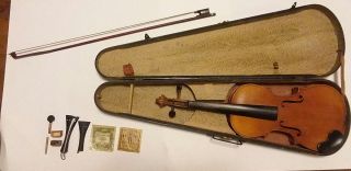 Antique G & B Wood Case With Violin,  Bow & Collectible Look