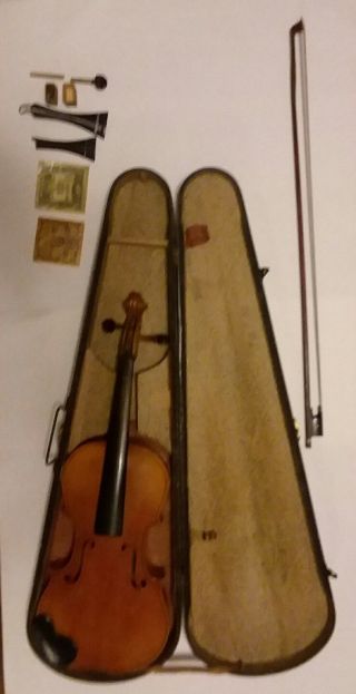 Antique G & B Wood CASE with violin,  Bow & Collectible LOOK 2