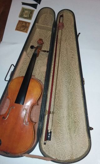 Antique G & B Wood CASE with violin,  Bow & Collectible LOOK 6