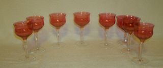 Vintage Cranberry Cordial Glasses Iridescent Wine Depression Antique Red
