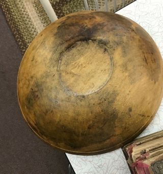 SPECTACULAR Antique Vintage Primitive Turned Wooden Rimmed Dough Bowl 6