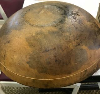 SPECTACULAR Antique Vintage Primitive Turned Wooden Rimmed Dough Bowl 8