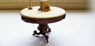 Vintage Set Of Cast Round Parlour Tables Marble Tops By Miniature Mart