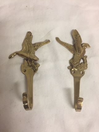 2 Vintage Solid Brass Duck Coat Hooks Wall Hook Hangers Birds