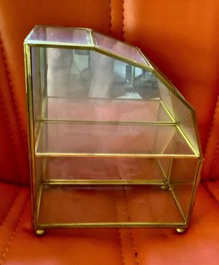 Vtg Glass And Brass Small Curio Wall Table Top Display Cabinet Shelf Miniature 2