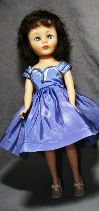 Vintage American Character 10.  5 " Toni Doll - Brunette In Blue Dress
