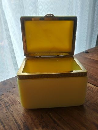 Antique French Opaline Yellow Glass Casket Box Ormolu