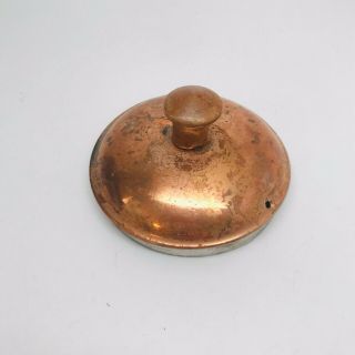 Small Vintage Copper Pot Lid With Wood Knob 3 1/4 " In Diameter