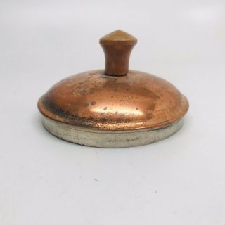 Small Vintage Copper Pot Lid with Wood Knob 3 1/4 