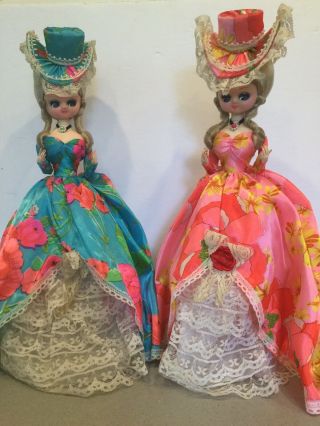 Pair Vintage Artmark Bradley Big Eyed Boudoir Dolls Pink Blue Southern Bells 18 "