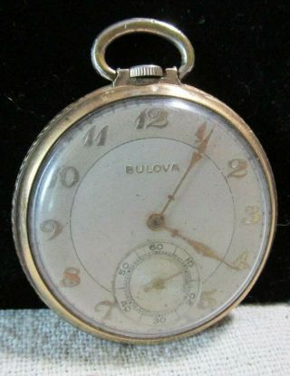 Vintage Bulova 17ah Pocket Watch 15 Jewel 10k Rolled Gold Non -