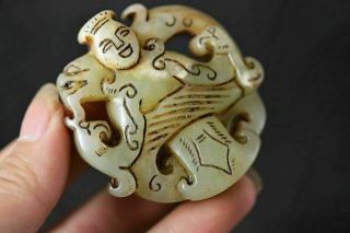 Delicate Chinese Old Jade Carved People/dragon/phoenix Pendant J29